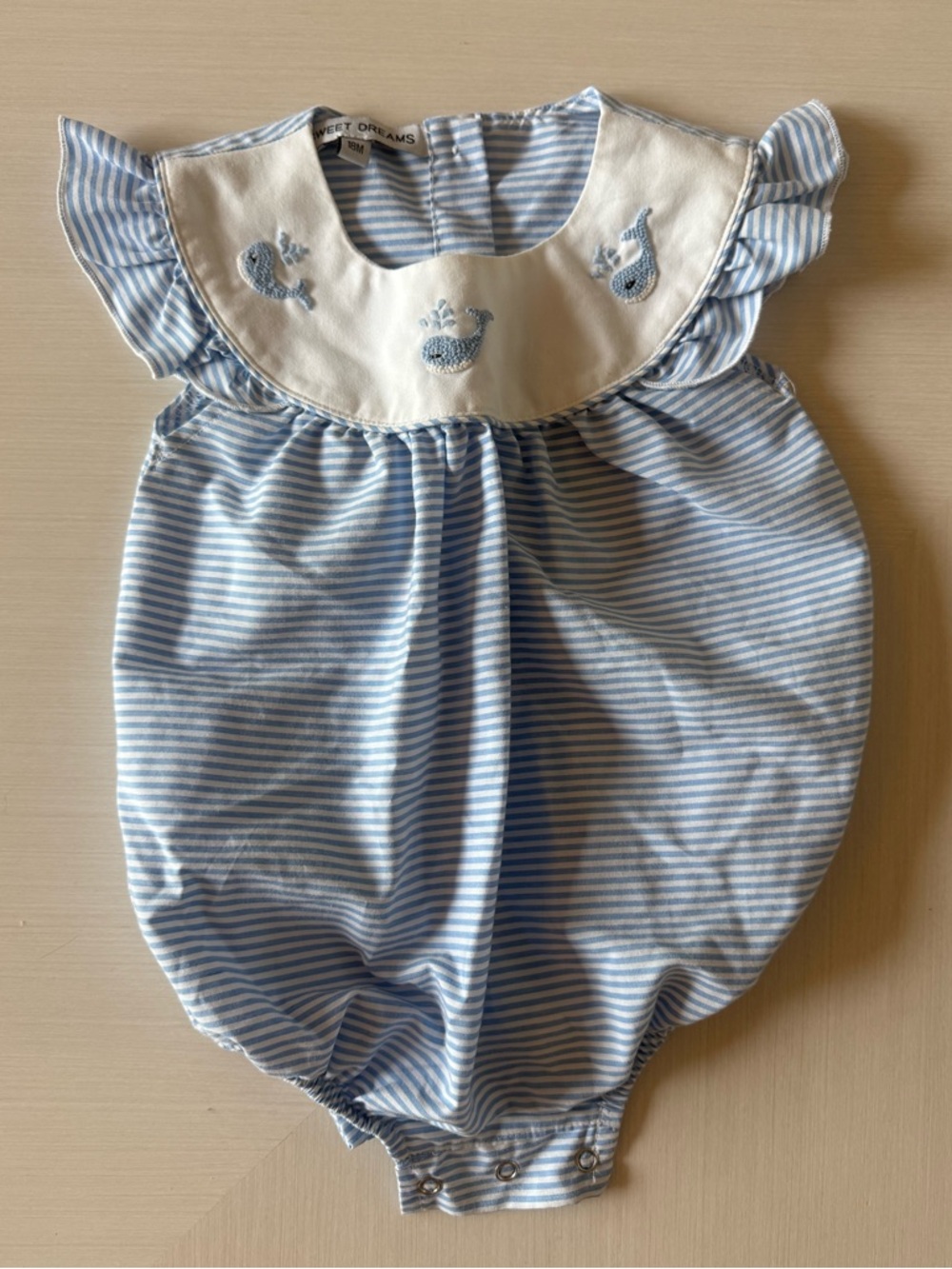 Sweet Dreams Blue and White Striped Baby One-Piece Romper